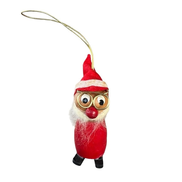Vintage Kurt Adler Wooden Santa Gnome Christmas Tree Ornament Japan Glasses READ - Picture 1 of 9